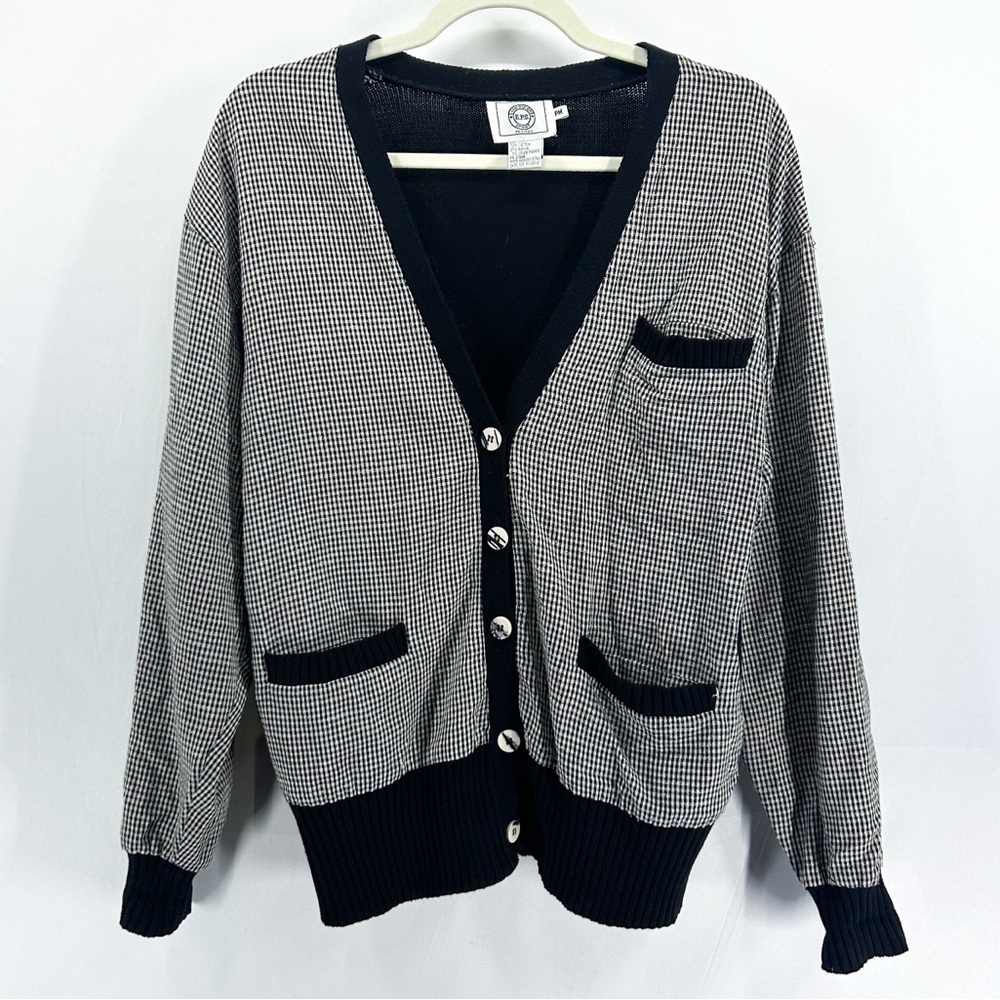 Vintage Evan Picone Sport Gingham Plaid V-Neck Cardigan Medium Petite
